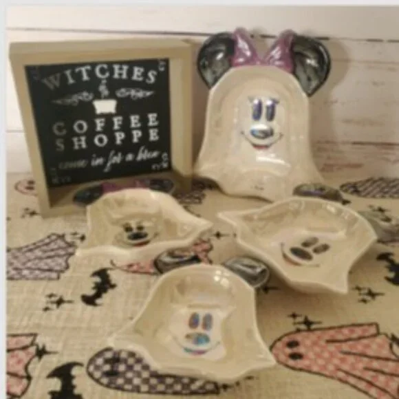 Disney Mickey & Minnie Mouse Ghost Set Of 4 Iridescent Measuring Cups - New - Picture 1 of 8